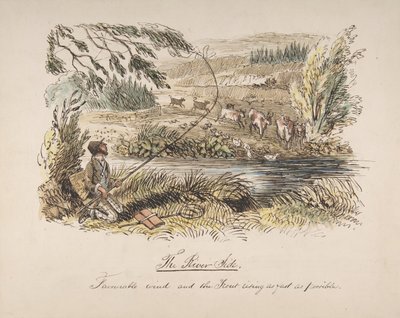 Elvebredden, gunstig vind og ørreten som stiger så fort som mulig, 1830-64. av John Leech