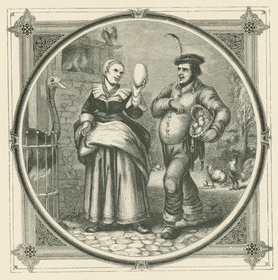 En høne legger hver dag, men en struts bare en gang i året (gravering) av John Leighton