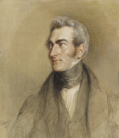Portrett av Chambers Hall, 1835 (svart og rødt kritt) av John Linnell