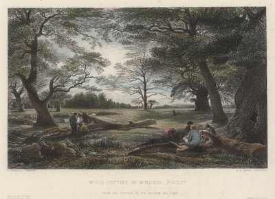 Treskjæring i Windsor Forest (farget gravering) av John Linnell