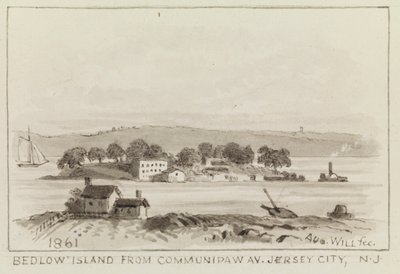 Bedloe Island fra Communipaw Ave., Jersey City, N.J., 1861 av John M. August Will