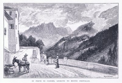 I Pieve Di Cadore, ser til Monte Cristallo, fra The Magazine of Art 1893, Cassell and Company av John MacWhirter