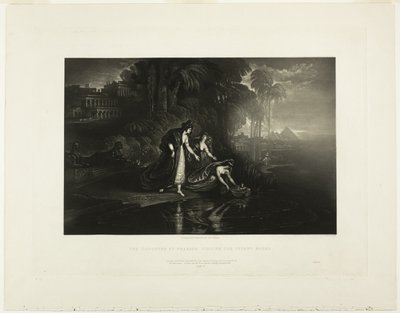 Faraas datter finner spedbarnet Moses, fra illustrasjoner av Bibelen av John Martin