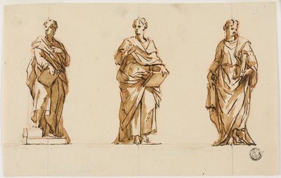 Tre studier for statue av John Locke av John Michael Rysbrack
