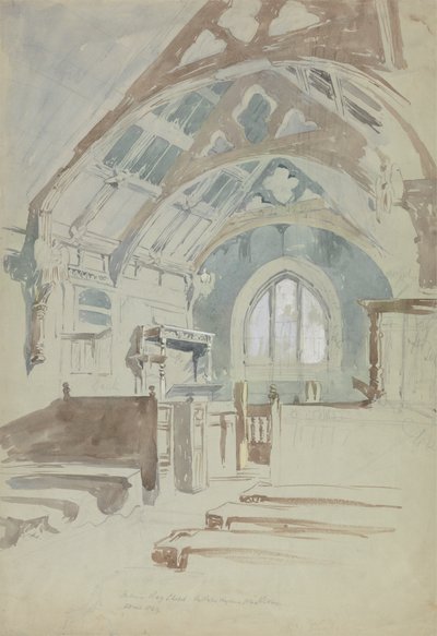Interiøret i Rag Chapel, Sir Robert Vaugn's Place, Nord-Wales av John Middleton