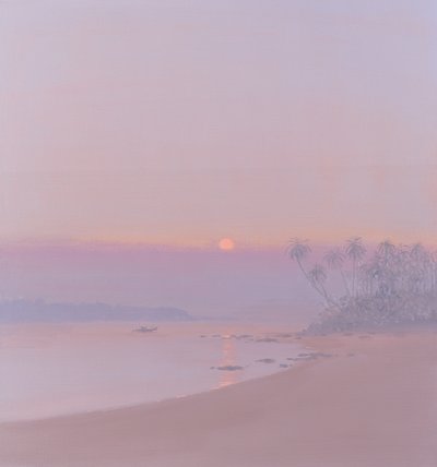 Båt passerer Panjim, 2002 av John Miller