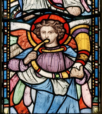Engel blåser i horn, 1861 (farget glass) av John Millner Allen