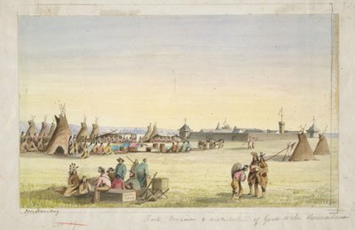 Fort Union og utdeling av varer til assiniboinene av John Mix Stanley
