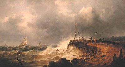En stormfull dag (olje på panel) av John Moore