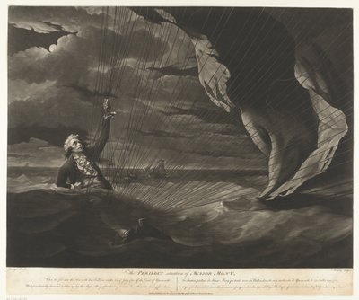 John Money krasjet i sjøen med sin ballong The Perilous situation of Major Mony, 23. juli 1785 (tittel på objekt) av John Murphy