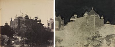 Taj Mahal, sett bakfra av hvilehuset, med figur av John Murray