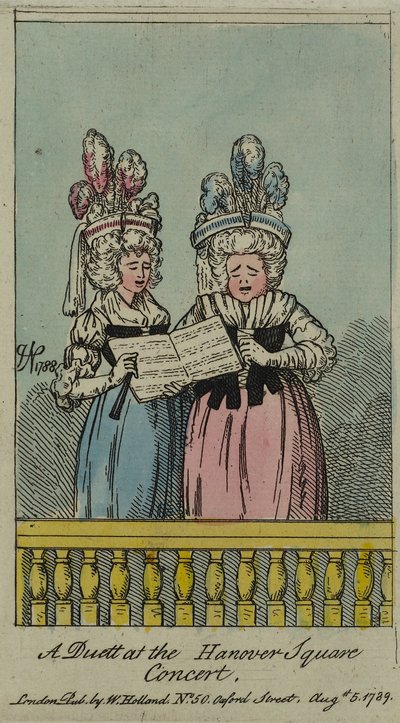 En duett på Hannover Square Concert, 1788 (etsing og wc) av John Nixon