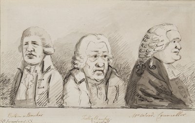 Batson, en bankmann, Tulley, Banker, Mr Wood, rådmann, 69 Lombard Street, Cornhill, 1790 (penn, pensel og blekk på papir) av John Nixon