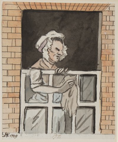 Hushjelp rengjøring vindu, 1789 (blekk og wc på papir) av John Nixon
