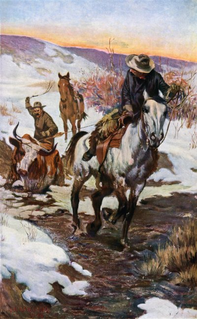 Winter Work for the Cowboys (farge litho) av John Norval Marchand