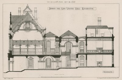 Design for New Vestry Hall, Kensington av John Oldrid Scott