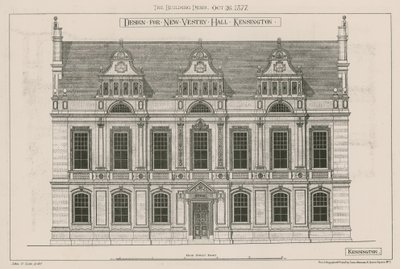 Design for New Vestry Hall, Kensington, London av John Oldrid Scott