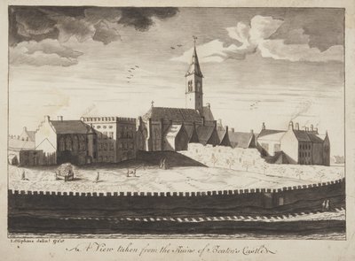 St Andrews Delineated - En utsikt tatt fra ruinene til Beatons Castle (penn og vask på papir) av John Oliphant