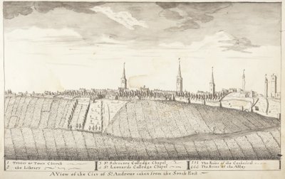 St Andrews Delineated - En utsikt over byen St Andrews tatt fra sørøst (penn og vask på papir) av John Oliphant