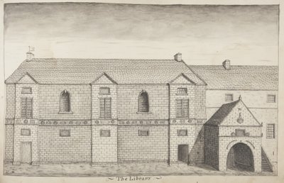 St Andrews Delineated - The Library (penn og vask på papir) av John Oliphant