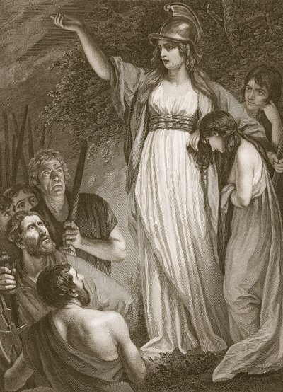 Boadicea haranging the Britons, gravert av Sharp, illustrasjon fra David Humes 