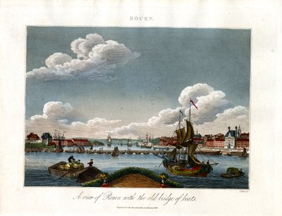 Utsikt over Rouen med den gamle båtbroen av John Pass