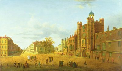 Utsikt over St. James" Palace, Looking Beyond Down Pall Mall, tidlig på 1800-tallet av John Paul