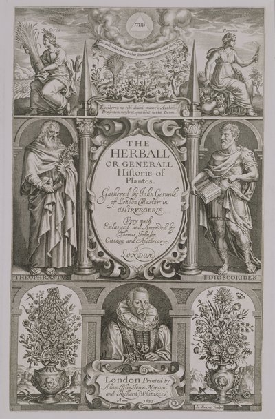 Tittelside til den andre utgaven av The Herball av John Gerard (1564-1612) 1633 av John Payne