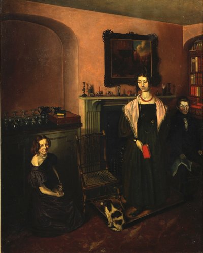 Fireside i familiens hjem med tre medlemmer av familien, 1830-35 av John Petherick