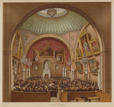 Council Chamber, Guildhall, City of London (farge litho) av John Phillipp Emslie