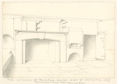 Kjøkkenet på Fairfax House, High Street, Putney, 1887; residensen til Cromwellian Gent av John Phillipp Emslie