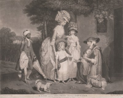 En dame og hennes barn hjelper en landsbykvinne av John Raphael Smith