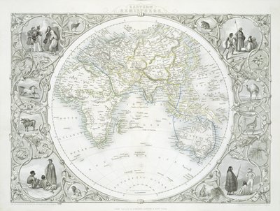 Den østlige halvkule, fra en serie verdenskart utgitt av John Tallis und Co., New York og London, 1850-tallet av John Rapkin