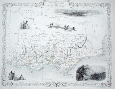 Victoria eller Port Phillip, Australia, fra en serie med verdenskart utgitt av John Tallis & Co, New York og London av John Rapkin
