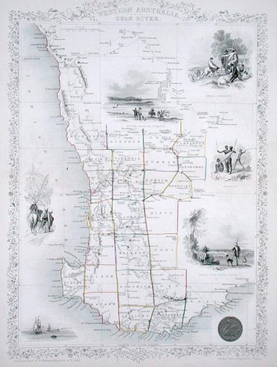 Western Australia, fra en serie med verdenskart utgitt av John Tallis & Co., London og New York av John Rapkin