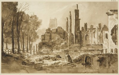 Ruinene av Mansion House og Custom House (tegning, akvarell) av John Reverend Eden