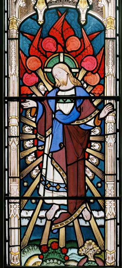 Christ and Seraphim, fra The Wise and Foolish Virgins, 1862 (farget glass) av John Richard Clayton