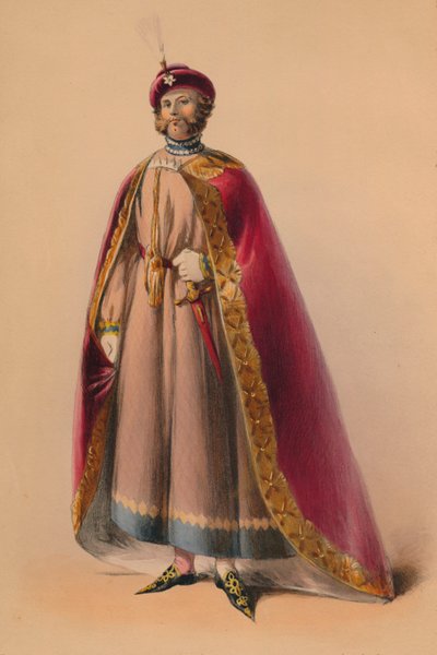 Gjest i kostyme for dronning Victorias Bal Costumé, 12. mai 1842, 1843. av John Richard Coke Smyth