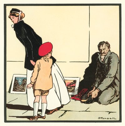 Kensington Rhymes: The Pavement Artist (farge litho) av John Robert (after) Monsell