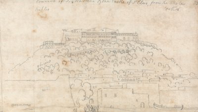 Klosteret S. Martino og Castello di Sant#39; Elmo fra Mole, Napoli av John Robert Cozens