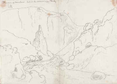 Fontenen av Vaucluse, bak den vinkelrette klippen av John Robert Cozens