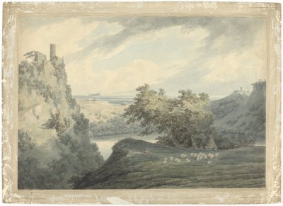 Italiensk fjellandskap med innsjøen Nemic Italiensk fjellandskap med Nemisjøen sør for Roma av John Robert Cozens