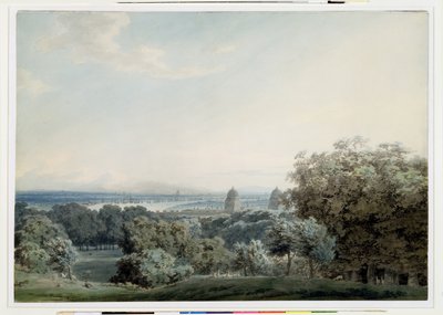 London fra Greenwich Hill, ca. 1791 (wc, svart blekk og vask over grafitt på vevd papir) av John Robert Cozens