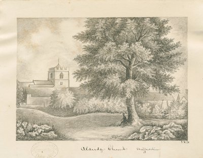 Aldridge Church: penn- og vasketegning, nd [1800-tallet] av John Robert Fernyhough