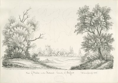 Barton under Needwood Village: penn- og blekktegning, 1836 av John Robert Fernyhough