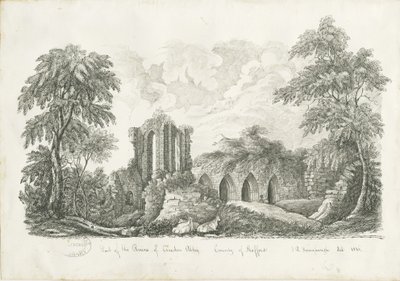 Croxden Abbey: penn- og blekktegning av John Robert Fernyhough