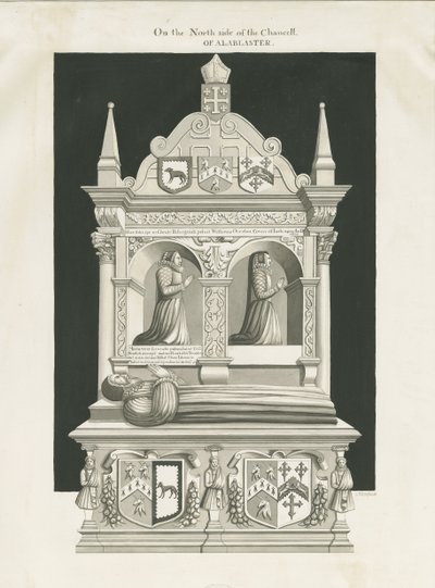 Eccleshall Church - Biskop William Overtons grav: sepia-tegning, nd [1800-tallet] (tegning) av John Robert Fernyhough