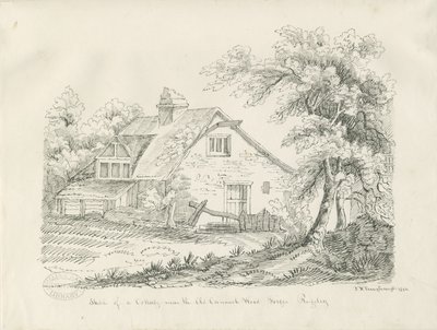 Rugeley - Hytte nær Old Cannock Wood Forges: penn- og blekktegning av John Robert Fernyhough