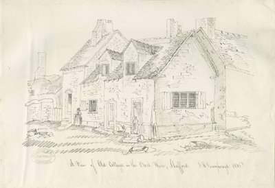 Stafford - Old Cottage in Back Walls: penn- og blekktegning, 1836 av John Robert Fernyhough