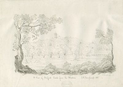 Stafford Castle - East View: penn- og sepia-tegning av John Robert Fernyhough